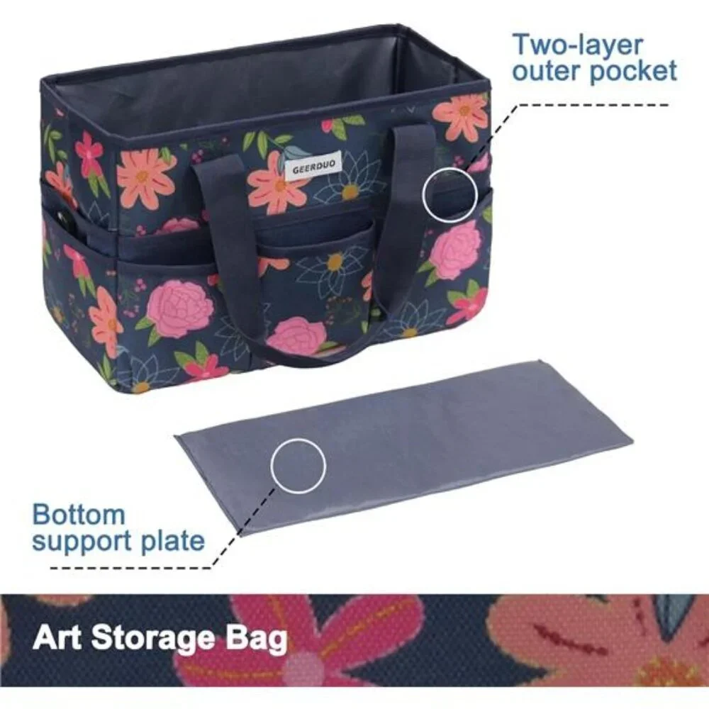 Craft Organizer Tote Bag Art Caddy with Multi-Pockets for Office Supplies
